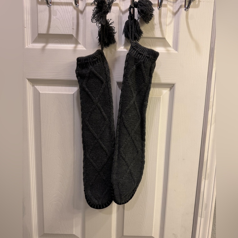 Gray  woolen socks with anti slip bottoms